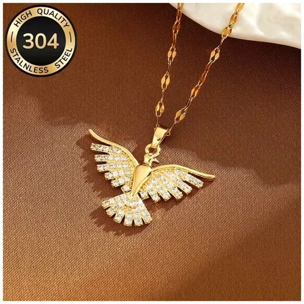 Phoenix Pendant Necklace Featuring Elegant Sparkling Synthetic Zirconia Feather
